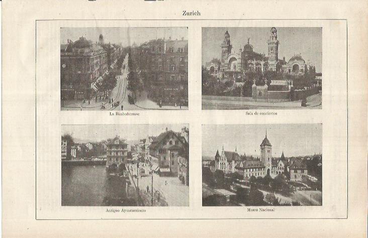 LAMINA ESPASA 37081: La Banhoistrasse, Sala de Conciertos, Ayuntamiento y Museo Nacional de Zurich, Suiza
