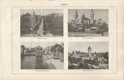 LAMINA ESPASA 37081: La Banhoistrasse, Sala de Conciertos, Ayuntamiento y Museo Nacional de Zurich, Suiza