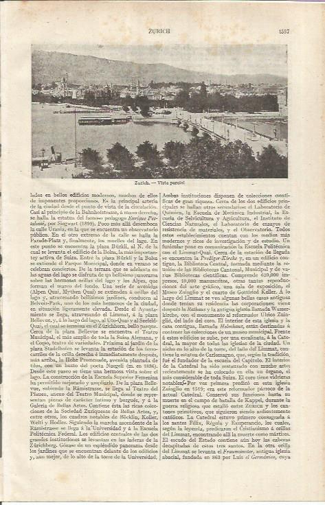 LAMINA ESPASA 37080: Vista parcial de Zurich, Suiza