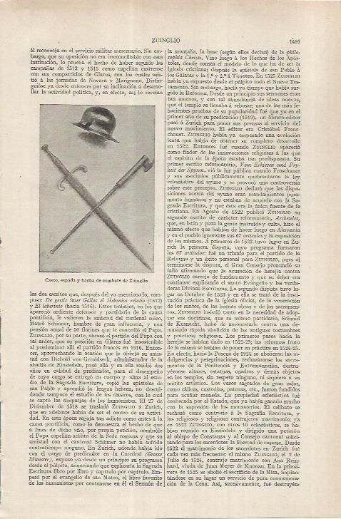 LAMINA ESPASA 37058: Casco, espada y hacha de Zuinglio