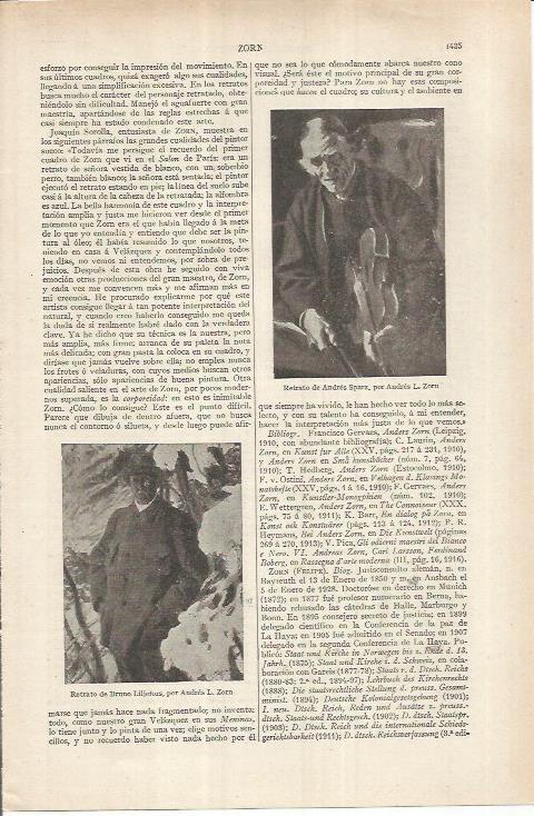 LAMINA ESPASA 37041: Retrato de Andres Sparz y de Bruno Liljefors, por A. L. Zorn