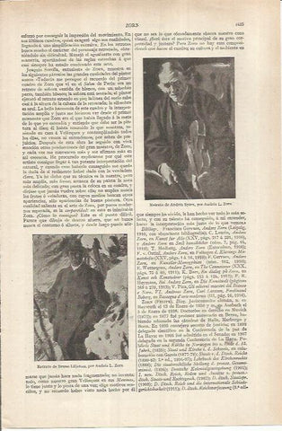 LAMINA ESPASA 37041: Retrato de Andres Sparz y de Bruno Liljefors, por A. L. Zorn
