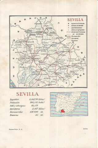 LAMINA ESPASA 37228: Mapa de la provincia de Sevilla