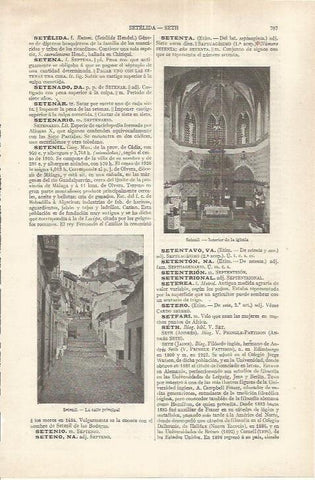 LAMINA ESPASA 37213: Calle e interior de la iglesia de Setenil, Cadiz
