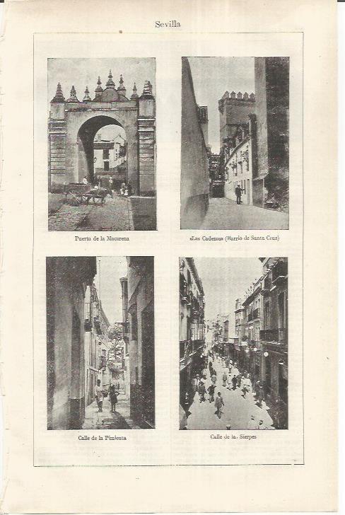 LAMINA ESPASA 37231: Puerta de la Macarena, Las Cadenas, Calle de la Pimienta y de las Sierpes en Sevilla