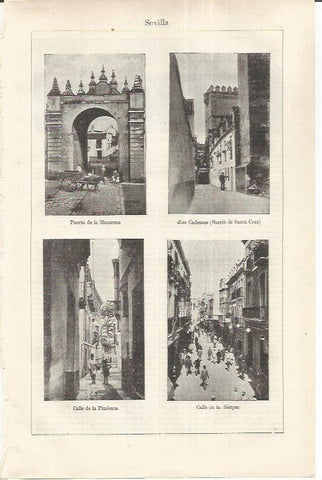 LAMINA ESPASA 37231: Puerta de la Macarena, Las Cadenas, Calle de la Pimienta y de las Sierpes en Sevilla