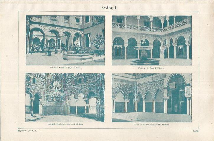 LAMINA ESPASA 37232: Hospital de la Caridad, Casa de Pilatos y Alcazar de Sevilla