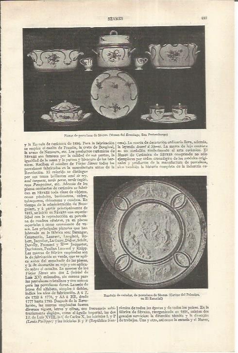 LAMINA ESPASA 37261: Piezas de porcelana de Sevres en el Museo Ermitage de San Petersburgo
