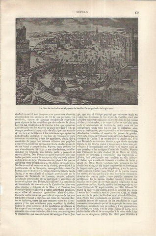 LAMINA ESPASA 37258: La flota de las Indias en el puerto de Sevilla, grabado del siglo XVIII
