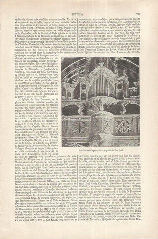 LAMINA ESPASA 37247: Organo de la capilla de San Jose en Sevilla