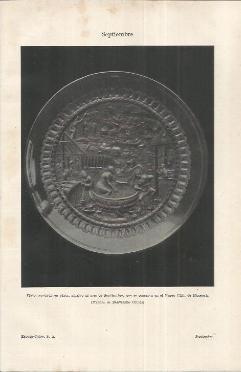 LAMINA ESPASA 37154: Plato alusivo al mes de septiembre de la Galeria Pitti en Florencia