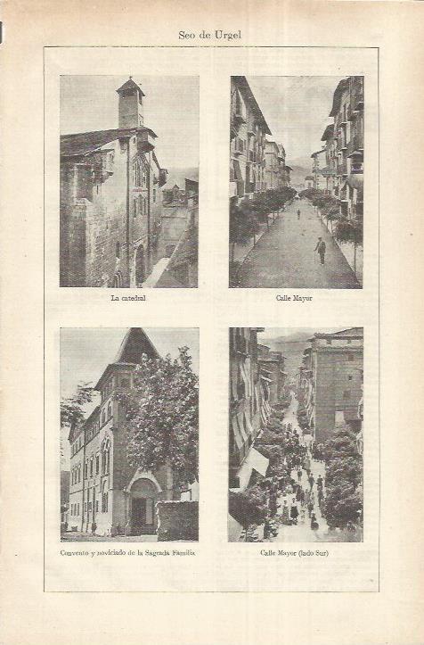 LAMINA ESPASA 37148: Catedral, Calle Mayor y Convento de la Sagrada Familia en la Seu d'Urgell, Lleida