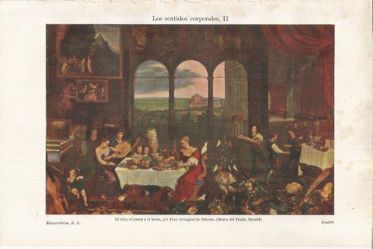 LAMINA ESPASA 37141: El oido, el gusto y el tacto, por Brueghel