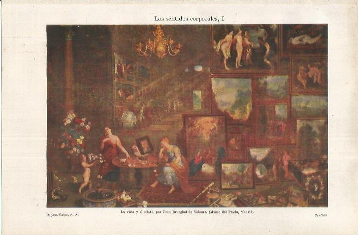 LAMINA ESPASA 37139: La vista y el olfalto, por J. Brueghel de Velours