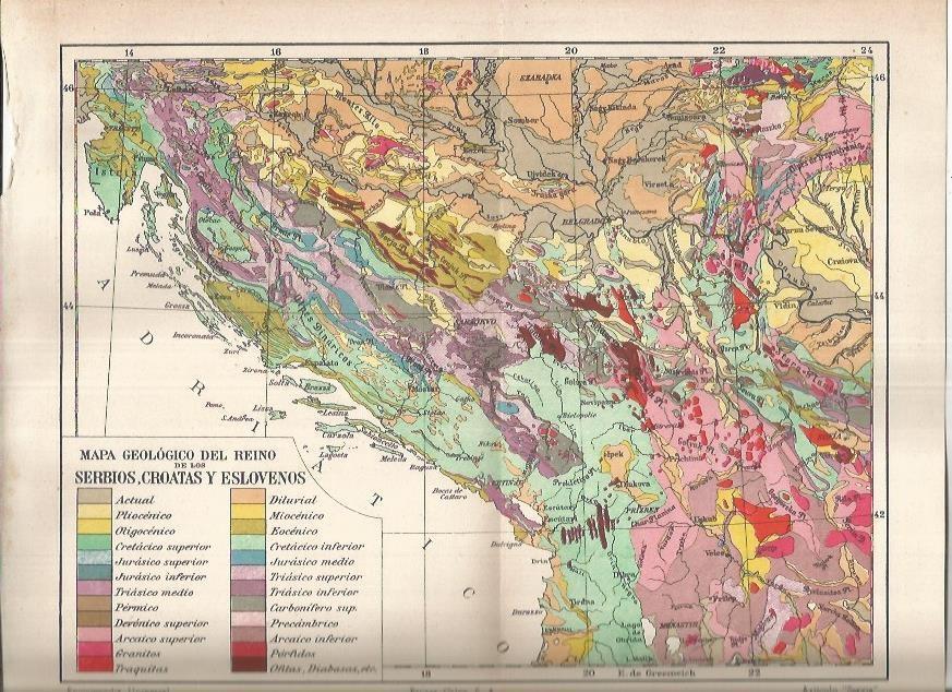 LAMINA ESPASA 37166: Mapa geologico de Serbia, Croacia y Eslovenia