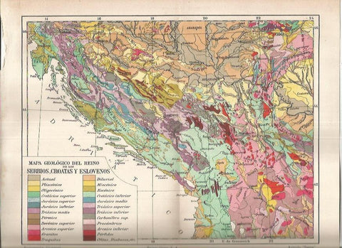 LAMINA ESPASA 37166: Mapa geologico de Serbia, Croacia y Eslovenia
