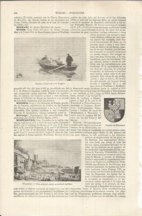 LAMINA ESPASA 36839: Marina, por Wopner y escudo de Worcester, Inglaterra