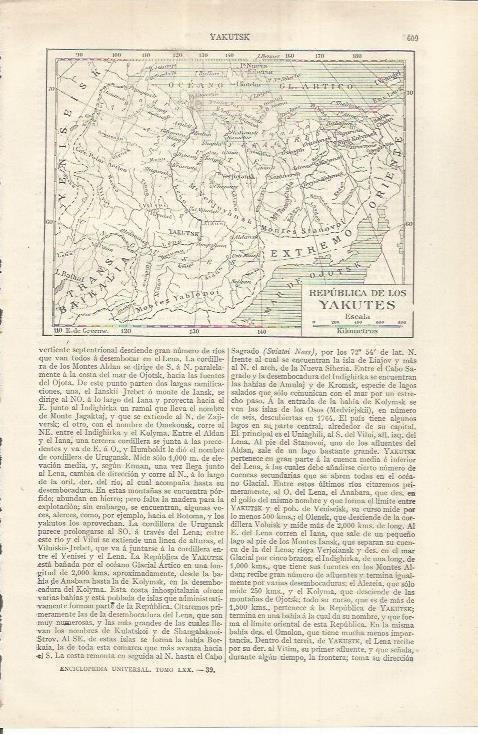 LAMINA ESPASA 36866: Mapa de la Republica de los Yakutes