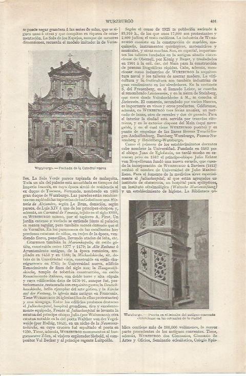 LAMINA ESPASA 36849: Catedral nueva de Wurzburgo, Alemania