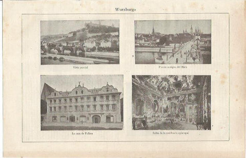 LAMINA ESPASA 36847: Puente Main, Casa de Falken y vista parcial de Wurzburgo, Alemania