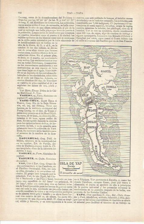 LAMINA ESPASA 36873: Mapa de la isla de Yap, Micronesia