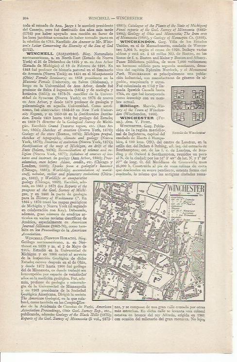 LAMINA ESPASA 36808: Escudo y plano de Winchester, Inglaterra