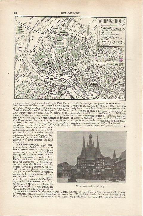 LAMINA ESPASA 36765: Plano de Wernigerode, Alemania