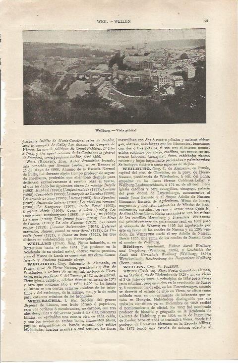 LAMINA ESPASA 36749: Vista de Weilburg, Alemania