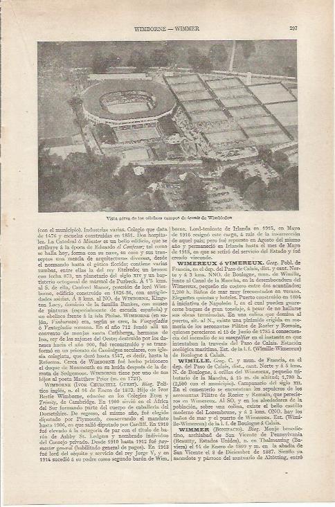 LAMINA ESPASA 36805: Vista aerea de las pistas de tenis de Wimblendon, Inglaterra