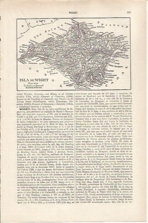 LAMINA ESPASA 36792: Mapa de la isla de Wight, Inglaterra