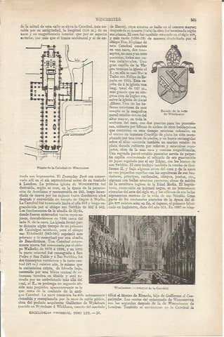 LAMINA ESPASA 36809: Interido de la catedral de Winchester y escudo de su sede
