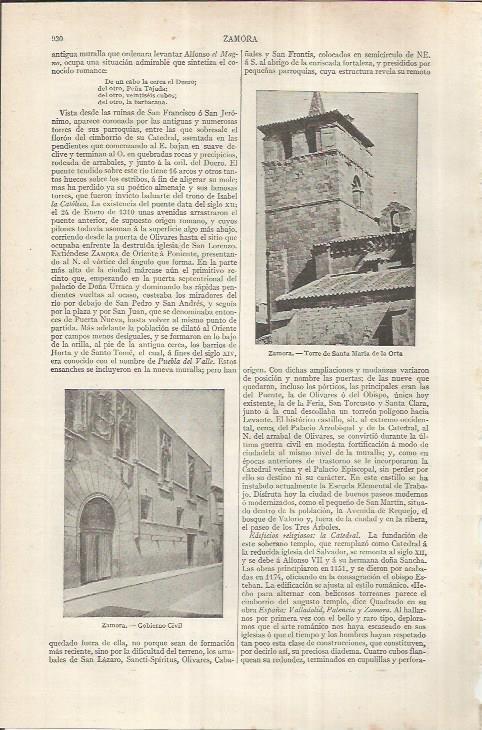 LAMINA ESPASA 36944: Gobierno Civil y Santa Maria de la Orta en Zamora