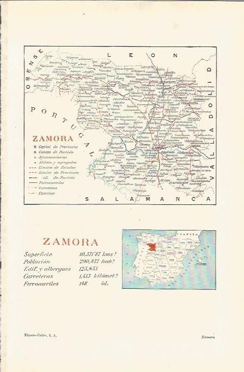 LAMINA ESPASA 36943: Mapa de la provincia de Zamora