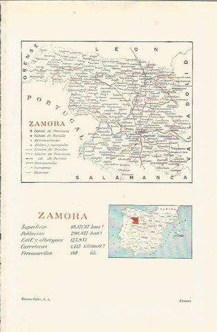 LAMINA ESPASA 36943: Mapa de la provincia de Zamora