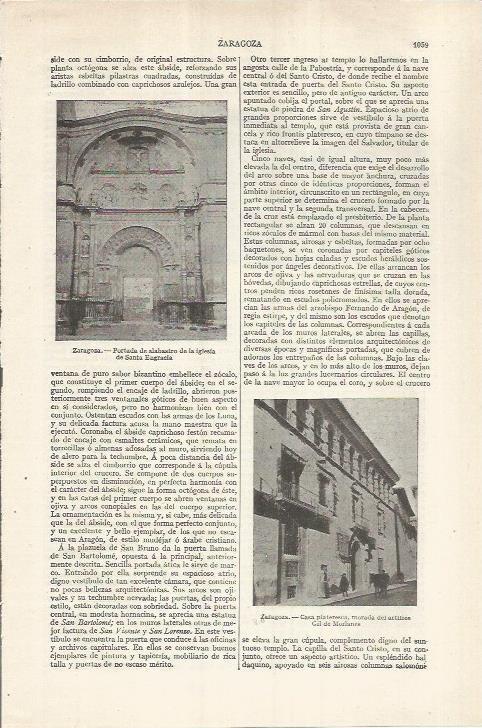 LAMINA ESPASA 36992: Iglesia de Santa Engrancia y Casa de Gil de Morianes en Zaragoza