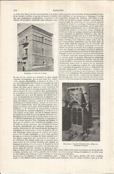 LAMINA ESPASA 36991: Torre de la Zuda y facistol del papa Luna en Zaragoza