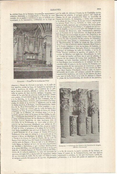 LAMINA ESPASA 36989: Organo del Pilar y columnas del Palacio de Justicia de Aragon, Zaragoza