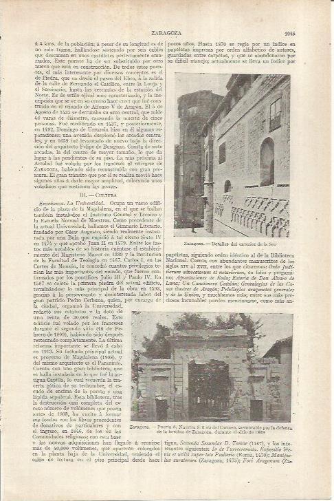 LAMINA ESPASA 36984: Nuestra Señora del Carmen y exterior de la Seo, en Zaragoza
