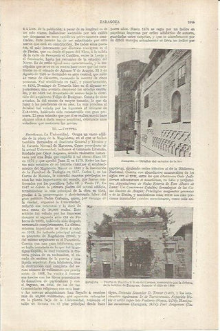 LAMINA ESPASA 36984: Nuestra Señora del Carmen y exterior de la Seo, en Zaragoza