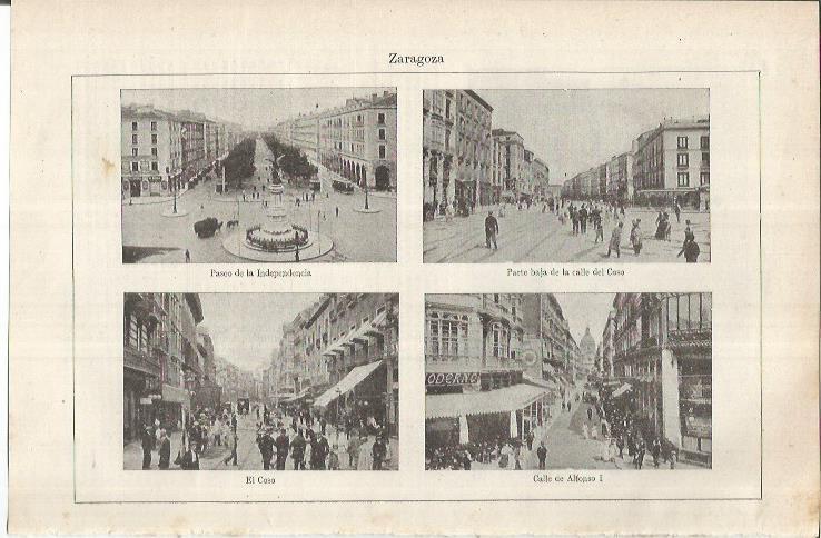 LAMINA ESPASA 36982: Paseo de la Independencia, calle del Coso y calle Alonso I de Zaragoza