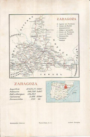 LAMINA ESPASA 36979: Mapa de la provincia de Zaragoza