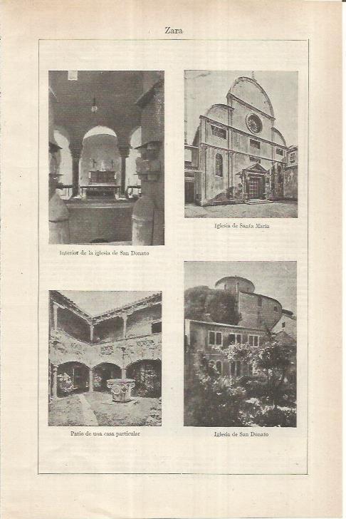 LAMINA ESPASA 36977: Iglesias de San Donato, Santa Maria y patio de casa particular en Zara, Italia