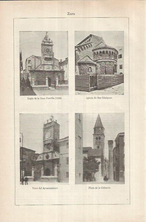 LAMINA ESPASA 36976: Logia de la Gran Guardia, ayuntamiento, plaza de la Columna e iglesia en Zara, Italia