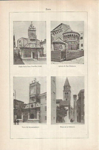LAMINA ESPASA 36976: Logia de la Gran Guardia, ayuntamiento, plaza de la Columna e iglesia en Zara, Italia