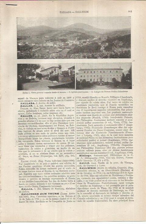 LAMINA ESPASA 36940: Vista, iglesia y Colegio de Damas Nobles en Zalla, Vizcaya