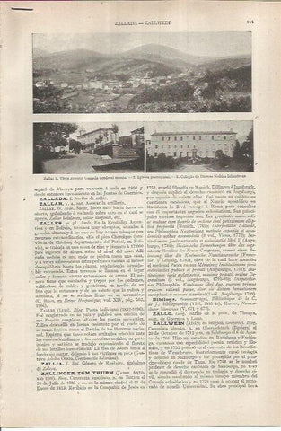 LAMINA ESPASA 36940: Vista, iglesia y Colegio de Damas Nobles en Zalla, Vizcaya