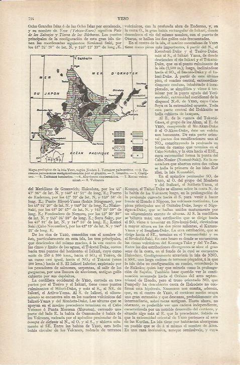 LAMINA ESPASA 36891: Mapa geologico de la isla de Yeso, Japon