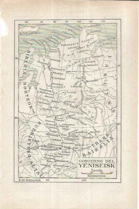 LAMINA ESPASA 36887: Mapa del gobierno de Yenisisk, Rusia