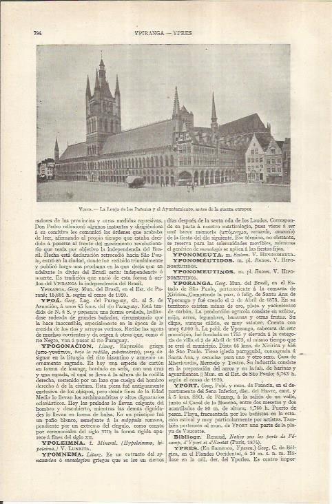 LAMINA ESPASA 36907: Lonja de los Pañeros y Ayuntamiento de Ypres, Belgica