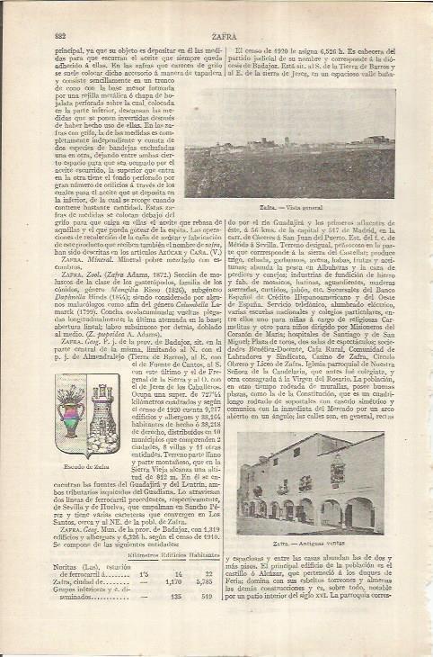 LAMINA ESPASA 36929: Escudo, ventas y cista de Zafra, Badajoz